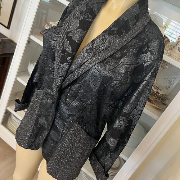 casadei collection multi textured fabric snap front closure Black Jacket - Picture 4 of 9